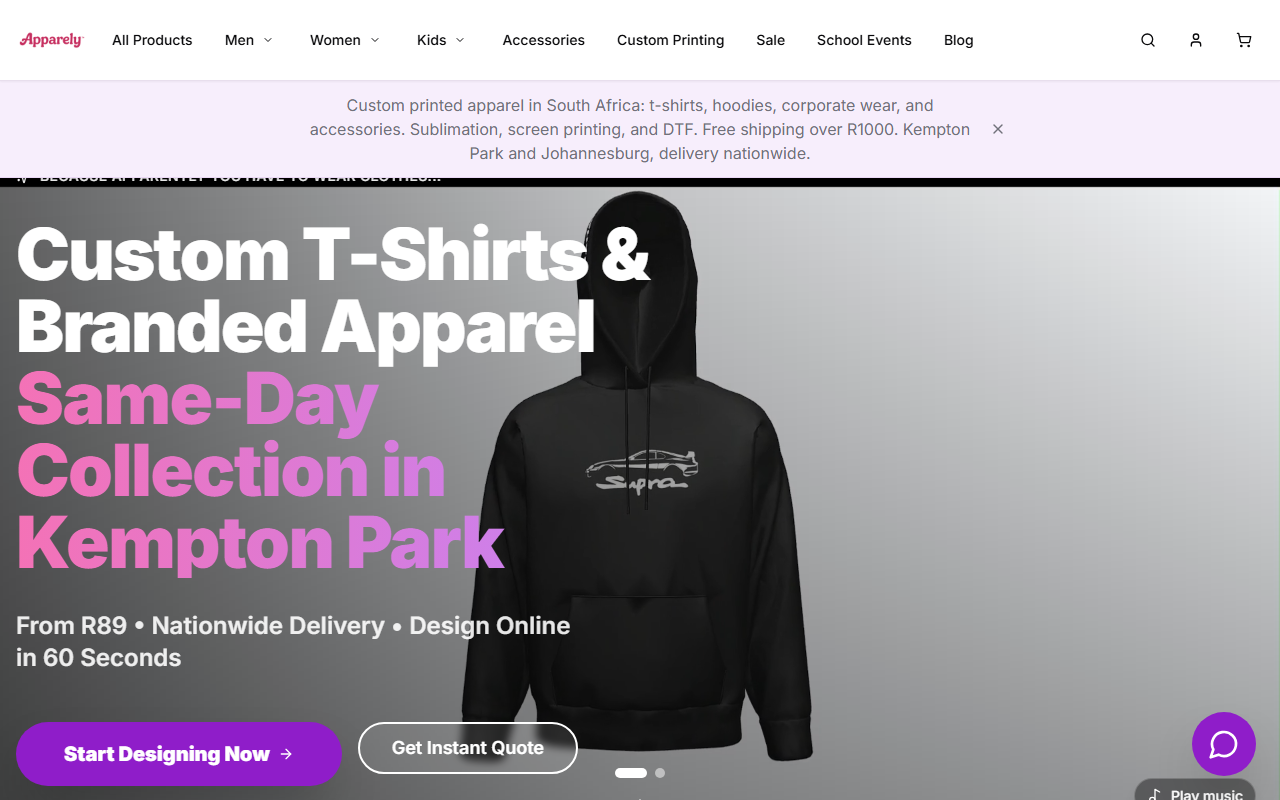 Apparely.co.za homepage