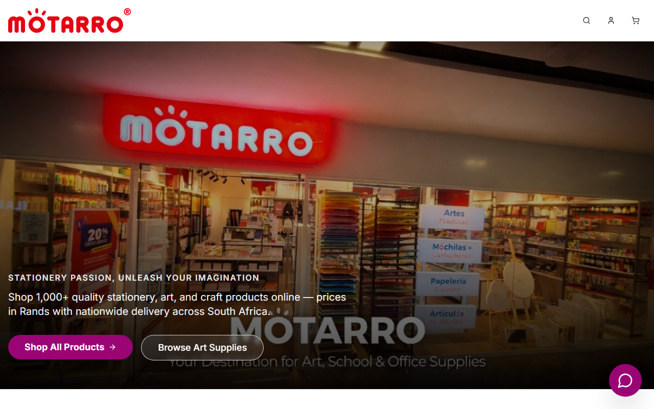 www.motarro.co.za homepage